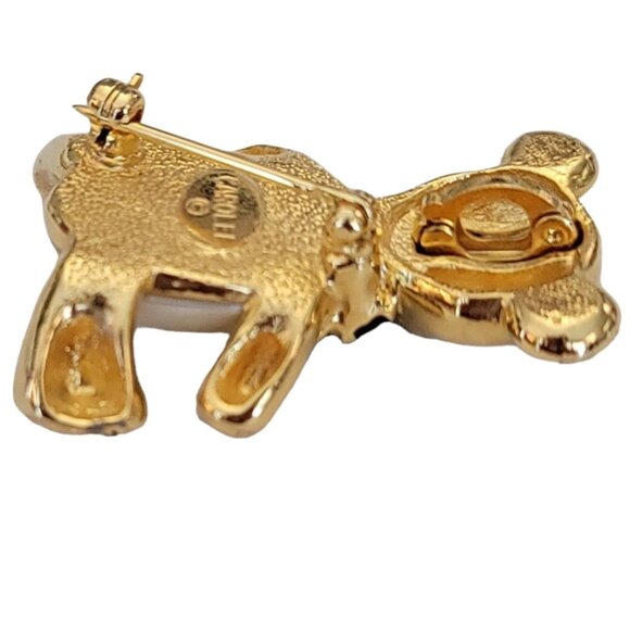 Carolee Gold-Tone Blue Rhinestone, Faux Pearl Belly Bear Brooch Pin, Signed M780 - Picture 5 of 9